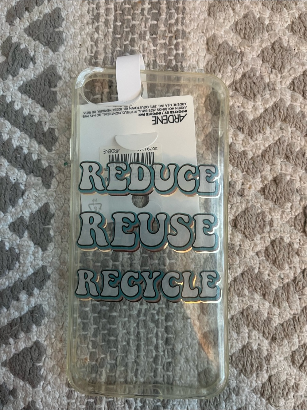 Ardene Clear 'Reduce Reuse Recycle' Phone Case - White/Blue Accent